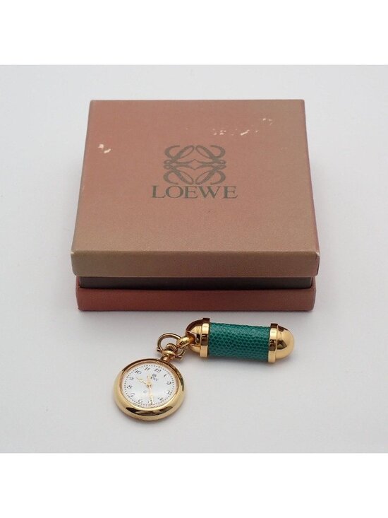 Loewe Pin Broch Watch Pocket Quartz Gold White Dial Pawn main image 6
